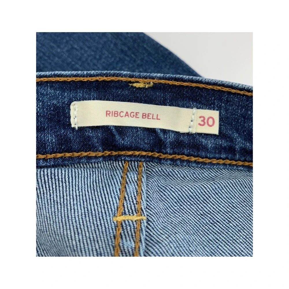 Levis Ribcage Bell Jeans Womens 30 Blue Flare Stretch High Rise Denim Pants
